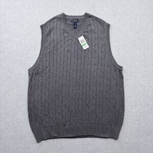 Club Room Sweater Vest Men's Gray Large Cotton Cable Knit New Tags Macys V-Neck